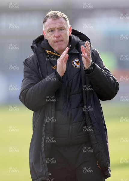 230324 - Barrow v Newport County - Sky Bet League 2 - Manager Graham Coughlan of Newport County applauds the fans at the end of the match