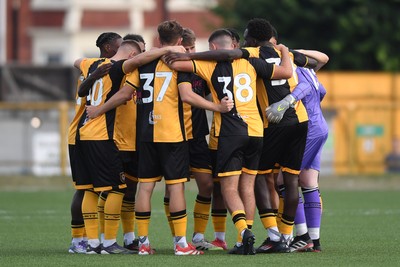 250725 - Barry Town United v Newport County - Pre Season Friendly - Newport huddle