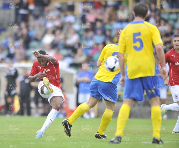 270713 - Barry Town v Cardiff City - Pre Season Friendly -    Kadeem Harris of Cardiff City scores a goal 