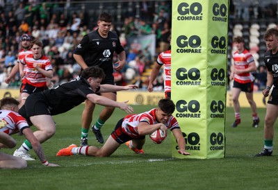 050525 - Barry v Gorseinon - U18 Plate Final - Boys U18s Finals Day - George Davies of Gorseinon scores a try