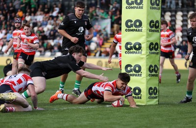 050525 - Barry v Gorseinon - U18 Plate Final - Boys U18s Finals Day - George Davies of Gorseinon scores a try