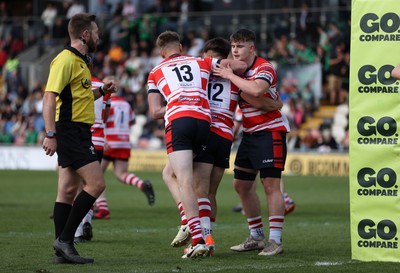 050525 - Barry v Gorseinon - U18 Plate Final - Boys U18s Finals Day - George Davies of Gorseinon celebrates scoring a try