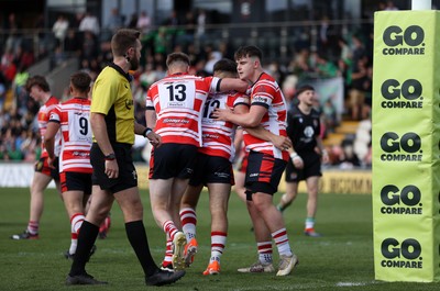 050525 - Barry v Gorseinon - U18 Plate Final - Boys U18s Finals Day - George Davies of Gorseinon celebrates scoring a try