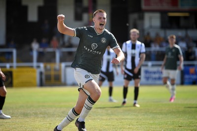 250726 - Bath City v Newport County - Pre Season Friendly - Harrison Halpin of Newport County celebrates scoring a goal