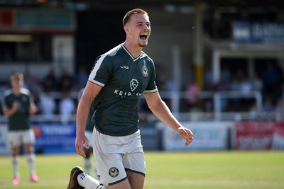 250726 - Bath City v Newport County - Pre Season Friendly - Harrison Halpin of Newport County celebrates scoring a goal