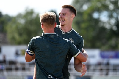 250726 - Bath City v Newport County - Pre Season Friendly - Harrison Halpin of Newport County celebrates scoring a goal