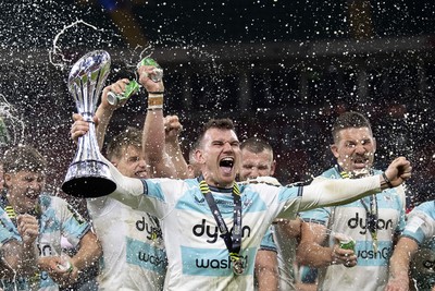 230525 - Bath Rugby v Lyon Olympique Universitaire - EPCR Challenge Cup Final - Ben Spencer of Bath Rugby with the trophy at full time