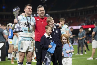 230525 - Bath Rugby v Lyon Olympique Universitaire - EPCR Challenge Cup Final - Ben Spencer of Bath Rugby and Johann van Graan, Bath Head Coach with the trophy at full time
