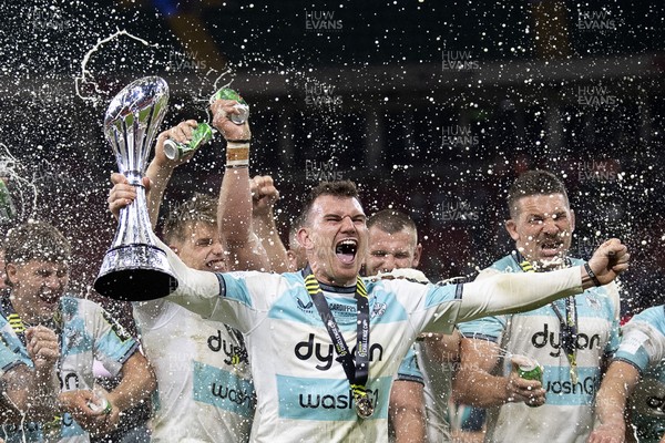 230525 - Bath Rugby v Lyon Olympique Universitaire - EPCR Challenge Cup Final - Ben Spencer of Bath Rugby with the trophy at full time