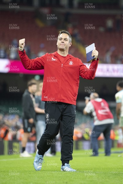230525 - Bath Rugby v Lyon Olympique Universitaire - EPCR Challenge Cup Final - Johann van Graan, Bath Head Coach celebrates the win at full time