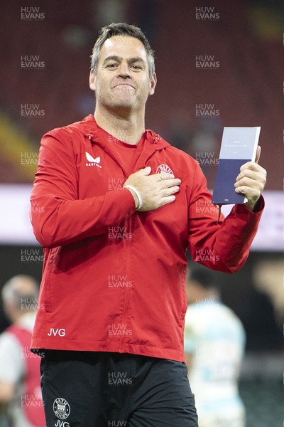 230525 - Bath Rugby v Lyon Olympique Universitaire - EPCR Challenge Cup Final - Johann van Graan, Bath Head Coach celebrates the win at full time