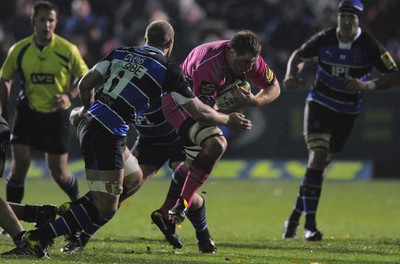 05.11.10 - Bath v Cardiff Blues - LV= Cup - Bryn Griffiths of Cardiff Blues is tackled by Josh Ovens of Bath. 