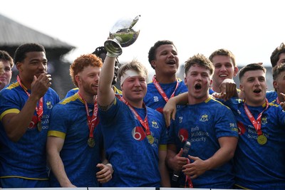 220426 - Bath v Loughborough - Men's BUCS Final - Bath players celebrate lifting the trophy and winning the treble at full time