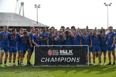 220426 - Bath v Loughborough - Men's BUCS Final - Bath players celebrate lifting the trophy and winning the treble at full time