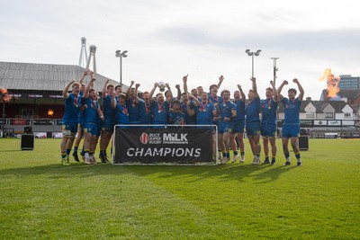 220426 - Bath v Loughborough - Men's BUCS Final - Bath players celebrate lifting the trophy and winning the trebble