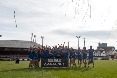 220426 - Bath v Loughborough - Men's BUCS Final - Bath players celebrate lifting the trophy and winning the trebble