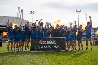 220426 - Bath v Loughborough - Men's BUCS Final - Bath players celebrate lifting the trophy and winning the trebble