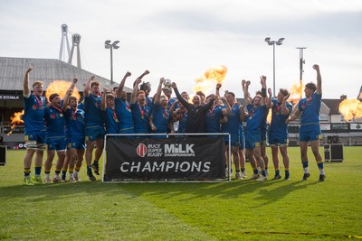 220426 - Bath v Loughborough - Men's BUCS Final - Bath players celebrate lifting the trophy and winning the trebble