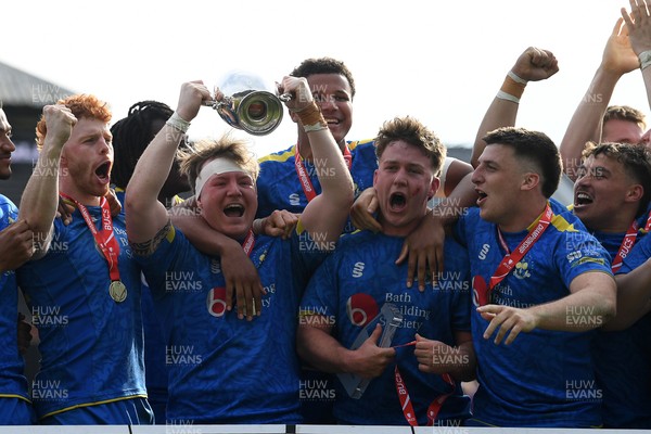 220426 - Bath v Loughborough - Men's BUCS Final - Bath players celebrate lifting the trophy and winning the treble at full time