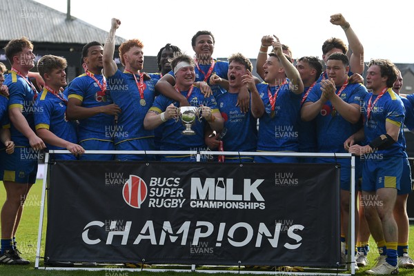 220426 - Bath v Loughborough - Men's BUCS Final - Bath players celebrate lifting the trophy and winning the treble at full time