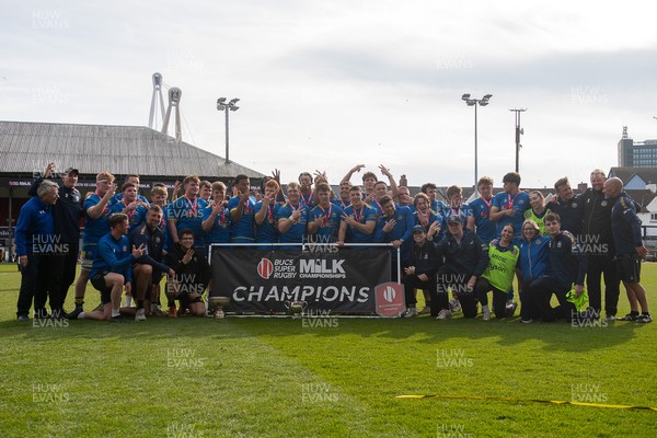 220426 - Bath v Loughborough - Men's BUCS Final - Bath players celebrate lifting the trophy and winning the trebble