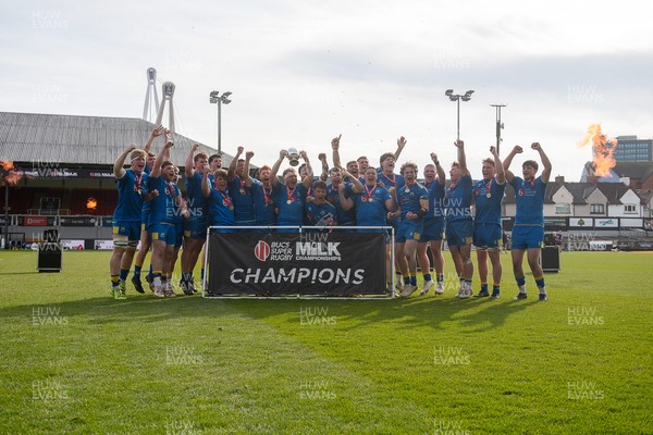 220426 - Bath v Loughborough - Men's BUCS Final - Bath players celebrate lifting the trophy and winning the trebble