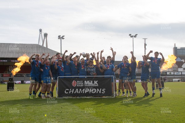 220426 - Bath v Loughborough - Men's BUCS Final - Bath players celebrate lifting the trophy and winning the trebble