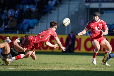 210123 - Aviron Bayonnais v Scarlets - EPCR Challenge Cup - Joe Roberts of Scarlets offloads