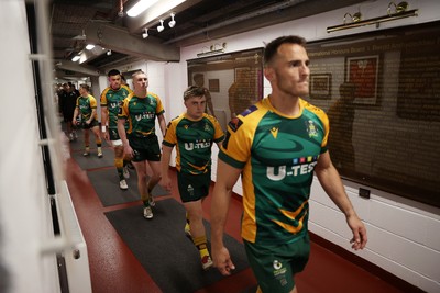 120426 - Bedwas v Bridgend Athletic - Mens Championship Cup Final - Bridgend make their way to the field