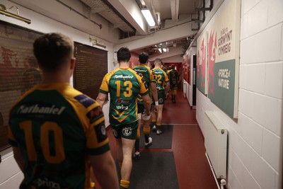 120426 - Bedwas v Bridgend Athletic - Mens Championship Cup Final - Bridgend make their way to the field