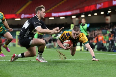 120426 - Bedwas v Bridgend Athletic - Mens Championship Cup Final - McKenzie Grey of Bridgend scores a try