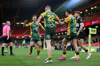 120426 - Bedwas v Bridgend Athletic - Mens Championship Cup Final - McKenzie Grey of Bridgend scores a try