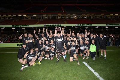 120426 - Bedwas v Bridgend Athletic - Mens Championship Cup Final - Dale Rogers lifts the trophy with team mates