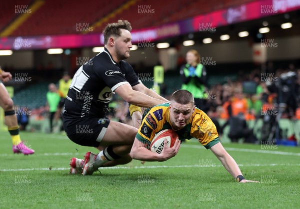 120426 - Bedwas v Bridgend Athletic - Mens Championship Cup Final - McKenzie Grey of Bridgend scores a try