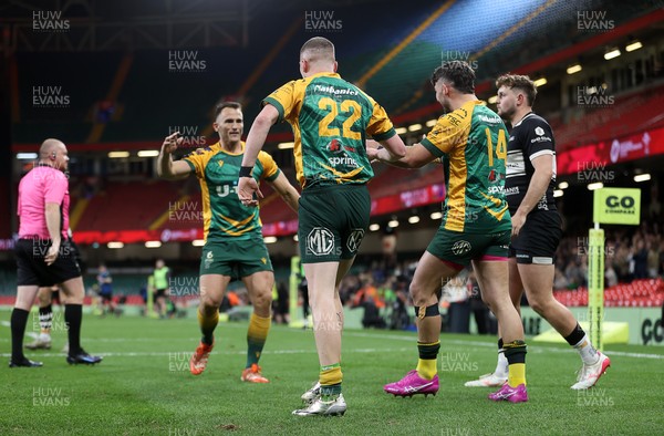 120426 - Bedwas v Bridgend Athletic - Mens Championship Cup Final - McKenzie Grey of Bridgend scores a try