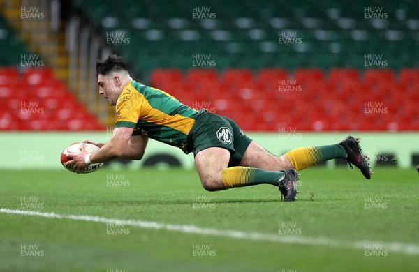 120426 - Bedwas v Bridgend Athletic - Mens Championship Cup Final - Gabriel Brown of Bridgend chases the ball down the field to score a try