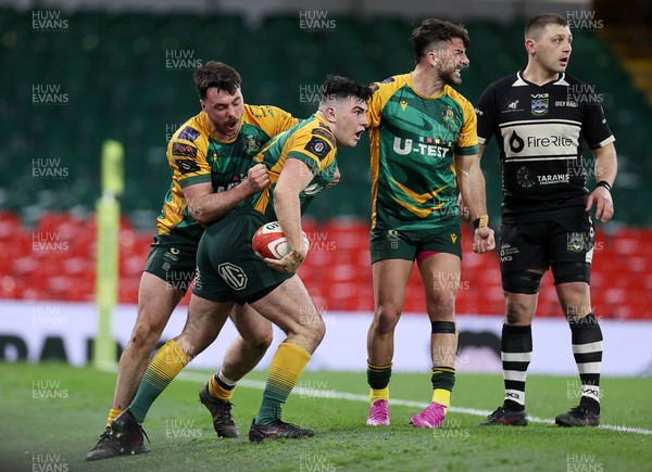 120426 - Bedwas v Bridgend Athletic - Mens Championship Cup Final - Gabriel Brown of Bridgend chases the ball down the field to score a try
