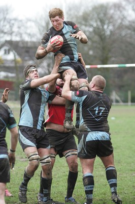 27.03.10 Bedwas RFC v Cardiff RFC - Swalec Cup 1/4 final - Cardiff's Adam Powell is lifted high to claim lineout ball. 