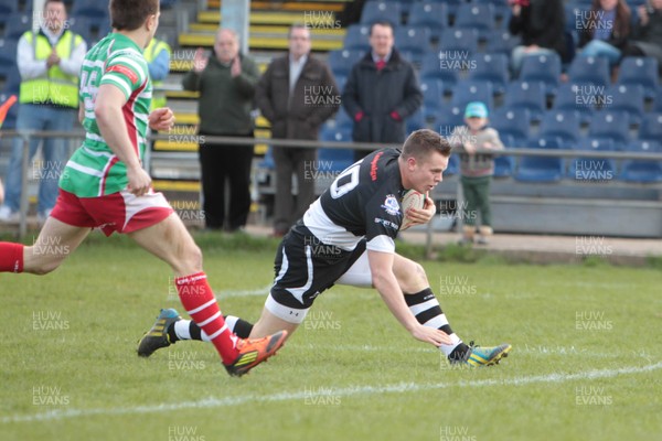 270413 - Bedwas v Llandovery - Welsh Premiership - Ethan Davies scores the opening try for Bedwas 