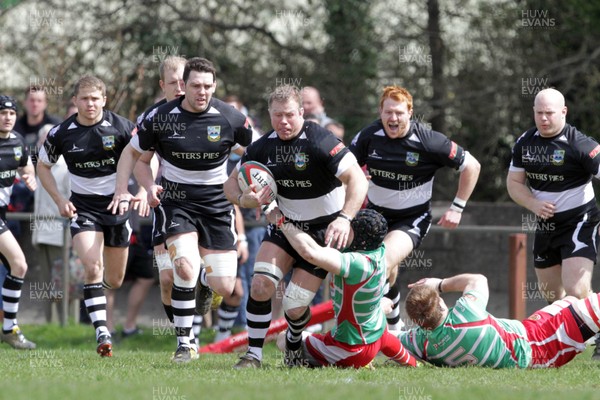 270413 - Bedwas v Llandovery - Welsh Premiership - Sam Feehan of Bedwas leads a charge 