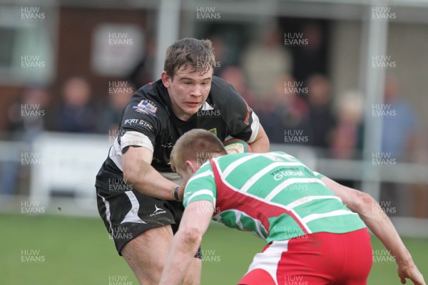 270413 - Bedwas v Llandovery - Welsh Premiership - Bedwas' Robert Hucherson runs straight into a tackle 