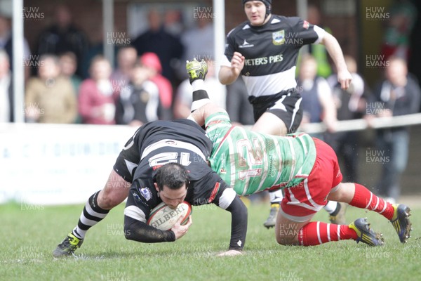 270413 - Bedwas v Llandovery - Welsh Premiership - Bedwas' Scott Williams is tackled by Llandovery's Jack Roberts 