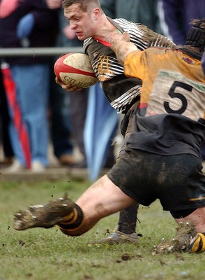 080203 - Bedwas v Newport - Principality Cup - Bedwas' Nathan Hill goes over to score despite desperate tackle from Ian Gough