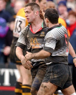 080203 - Bedwas v Newport - Principality Cup - Bedwas' Wayne Bray congratulates Nathan Hill (left) on try