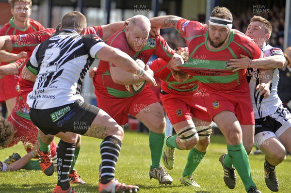 090416 Bedwas v Pontypridd - Fosters Cup Final Richard Wilkes and Matthew Pettit of Bedwas burst through the Pontypridd Scrum