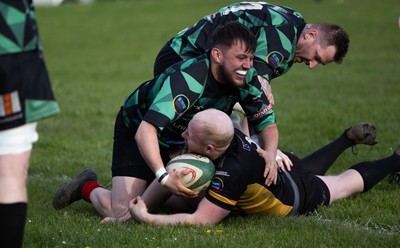 220426 Bedwellty v Deri, Admiral National League 4 East - Jonathan Morgan of Deri scores try