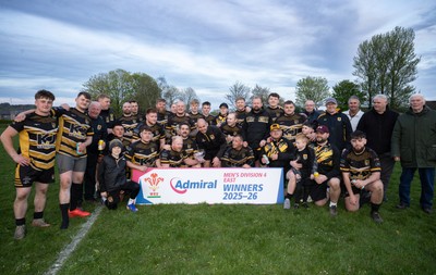 220426 Bedwellty v Deri, Admiral National League 4 East - Deri celebrate after receiving the League 4 East Trophy