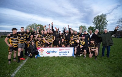 220426 Bedwellty v Deri, Admiral National League 4 East - Deri celebrate after receiving the League 4 East Trophy