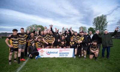220426 Bedwellty v Deri, Admiral National League 4 East - Deri celebrate after receiving the League 4 East Trophy