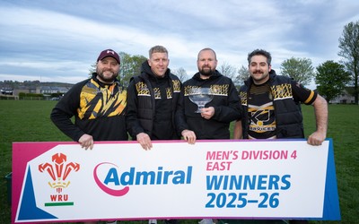 220426 Bedwellty v Deri, Admiral National League 4 East - Deri celebrate after receiving the League 4 East Trophy